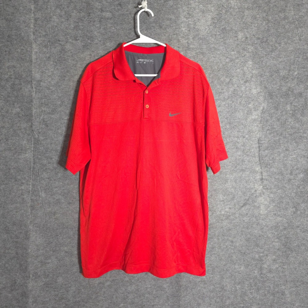 Nike Golf Polo Mens XL Red Dri-FIT Short Sleeve Breathable Textured 381313-639